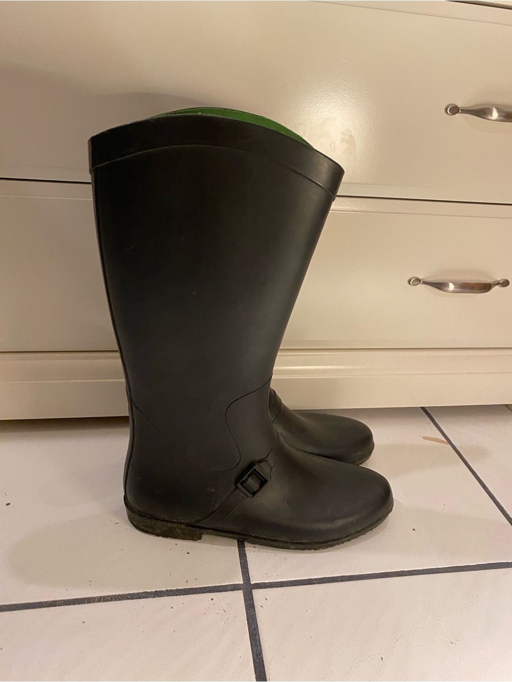 Tall Black Capelli Rain Boots with Green Lining